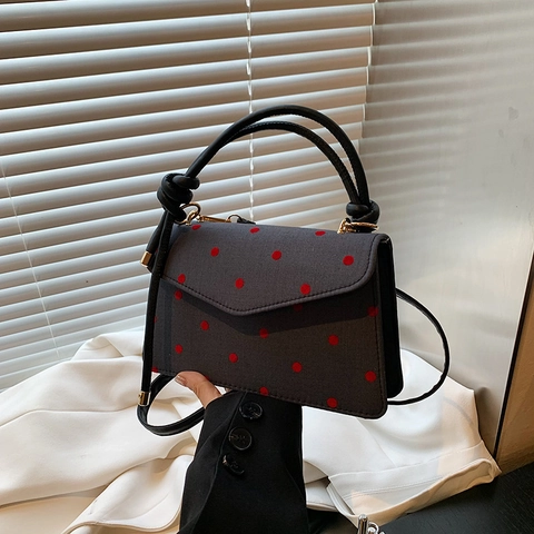 Polka Dot Stern Herz Print Damen Umhängetasche Stoff Kleine Eckige Handtasche Mit Knotengriff Klappverschluss Retro Trend