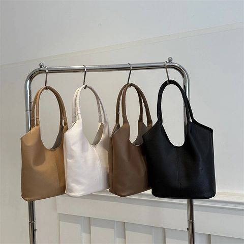 Bolso Cubo De Cuero PU Con Patrón De Lichi Bolso De Hombro De Mano Hebilla Magnética Minimalista Color Sólido Mujer