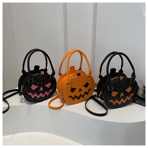 Bolso De Hombro Con Forma De Calabaza De Halloween De Cuero PU Bolso Cruzado Jack O Lantern Telaraña Accesorio De Fiesta Mujer