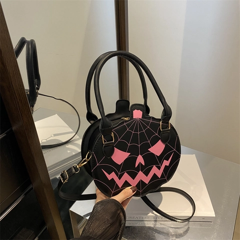 Bolso Bandolera Calabaza Halloween Cuero PU Bolso De Mano Jack-O'-Lantern Patrón Telaraña Novedad Fiesta