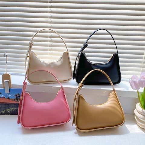 Minimalist Women PU Leather Hobo Bag Solid Color Fashion Underarm Shoulder Bag With Adjustable Strap Zipper Small Square Bag