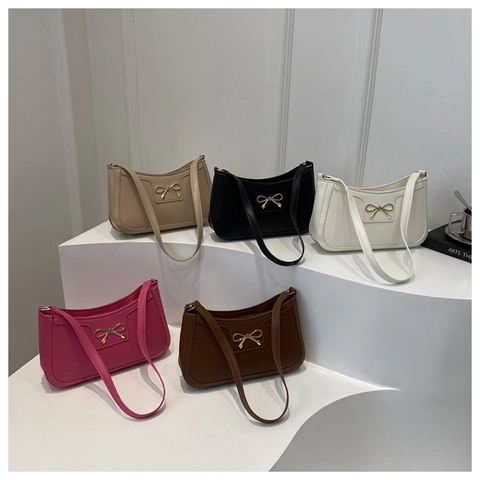 Bolso de Axila de Cuero PU con Lazo a la Moda para Mujer Bolso de Hombro Cuadrado Pequeño de Color Sólido Elegante Casual Hobo