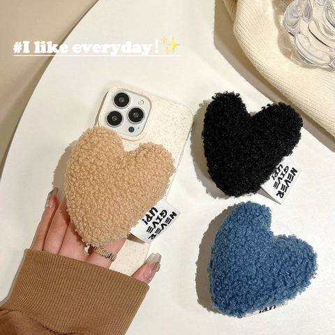 Plush Heart Phone Grip Soft Teddy Velvet Retractable Stand Adhesive Hand Mount For Mobile Phone Accessory