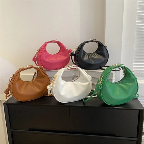 Bolso Hobo De Media Luna Para Mujer Cuero PU Moderno Bolso De Hombro De Mano Minimalista Correa Con Nudo Herrajes Dorados Cremallera