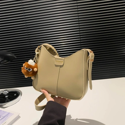Dames Schoudertas PU Leer Retro Hobo Crossbody Tas Met Verstelbare Riem En Pluche Monster Hanger Voor Dames