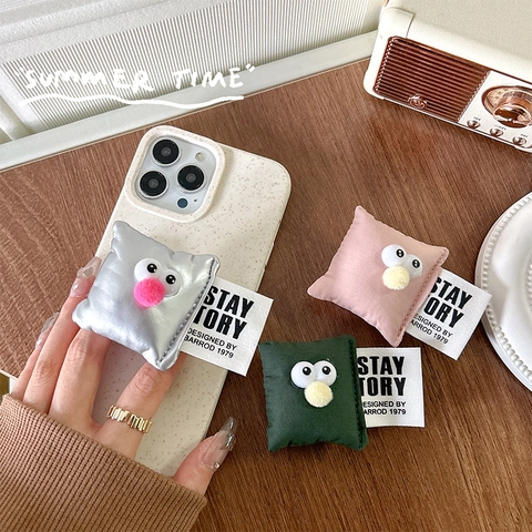Cute Mini Pillow Phone Socket Grip Collapsible Fabric Cartoon Big Eyes Handheld Telescopic Stand For Smartphone