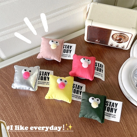 Cute Mini Pillow Phone Socket Grip Collapsible Fabric Cartoon Big Eyes Handheld Telescopic Stand For Smartphone