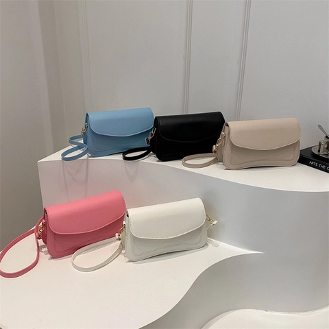 PU Leather Shoulder Crossbody Bag Small Square Flap Handbag Minimalist Gold Hardware For Women Daily Commute