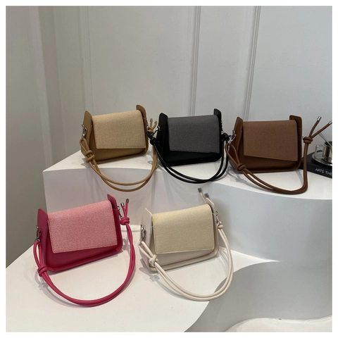 Borsa Tracolla Donna Pelle PU Patchwork Intrecciato Patta Asimmetrica Corda Annodata Minimalista Vintage Casual Borsa Spalla