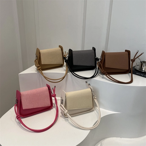 Vintage Schultertasche Aus PU Leder Und Gewebtem Stoff Mit Geknotetem Riemen Schicke Unterachseltasche Für Damen