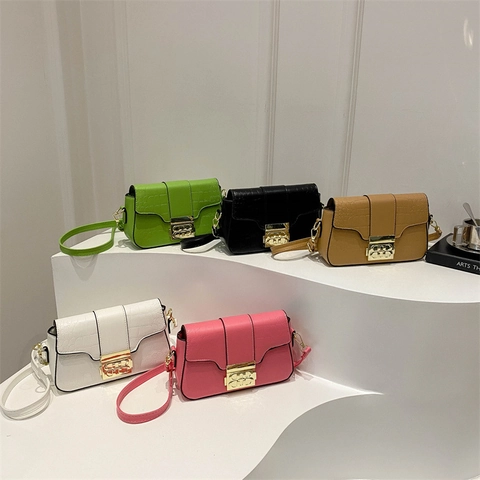 Women Shoulder Crossbody Bag Alligator Pattern PU Leather Minimalist Fashion Square Handbag Golden Metal Lock Trendy