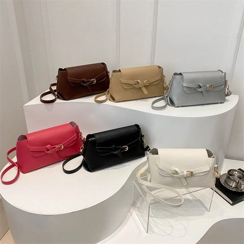 Women PU Leather Shoulder Bag Flap Square Crossbody Purse With Adjustable Strap Gold Hardware Decorative Knot Buckle Retro