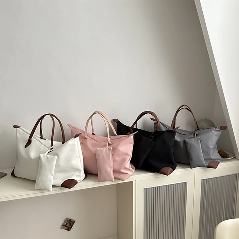 Borsa Tote Da Donna Grande Capacità Tessuto Oxford Nylon Impermeabile Viaggio Borsa A Mano Con Piccola Tasca