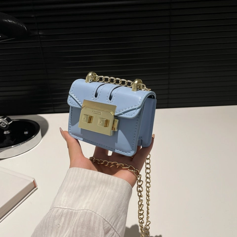 Mini PU Lederen Crossbody Tas Gouden Metalen Ketting Schoudertas Kleine Vierkante Forens Handtas Gesp Flip Cover