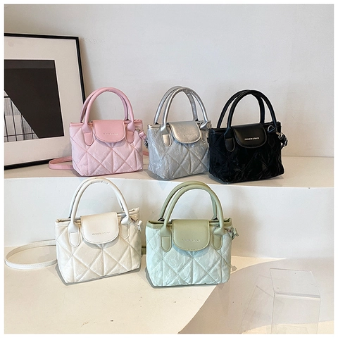 Women Fashion Quilted PU Leather Shoulder Crossbody Bag High-end Lattice Square Handbag With Top Handle Daily Purse
