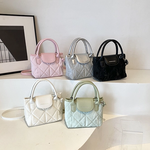 Bolso De Mano Acolchado Para Mujer Cuero PU Bolso Bandolera Pequeño Con Asa Superior Y Cierre De Solapa Estilo De Moda Simple
