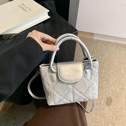 Bolso De Mano Acolchado Para Mujer Cuero PU Bolso Bandolera Pequeño Con Asa Superior Y Cierre De Solapa Estilo De Moda Simple