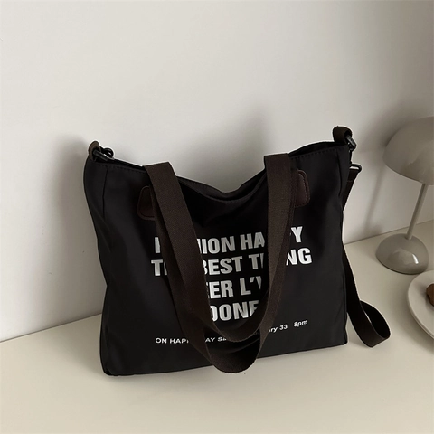 Fashion Canvas Letter Print Large Capacity Slouchy Tote Bag For Women Casual Shoulder Handbag With Adjustable Strap Commuting Bag