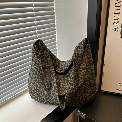 Borsa Hobo In Tela Con Stampa Leopardata Grande Capacità Per Donna Borsa A Tracolla Casual Tote Con Chiusura Lampo