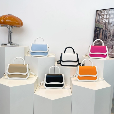 Damen Kontrastfarbe PU Leder Umhängetasche Mode Handtasche Kleine Quadratische Schultertasche Mit Tragegriff Verstellbarem Riemen