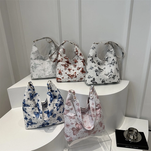 Schmetterling Druck Große Kapazität Schulter Tote Tasche PU Leder Retro Sternbild Muster Lässige Handtasche Für Frauen
