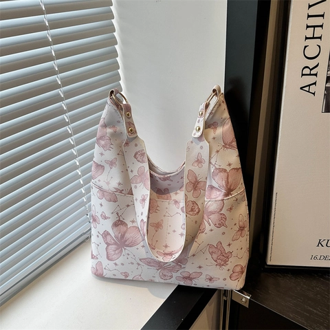 Schmetterling Druck Große Kapazität Schulter Tote Tasche PU Leder Retro Sternbild Muster Lässige Handtasche Für Frauen