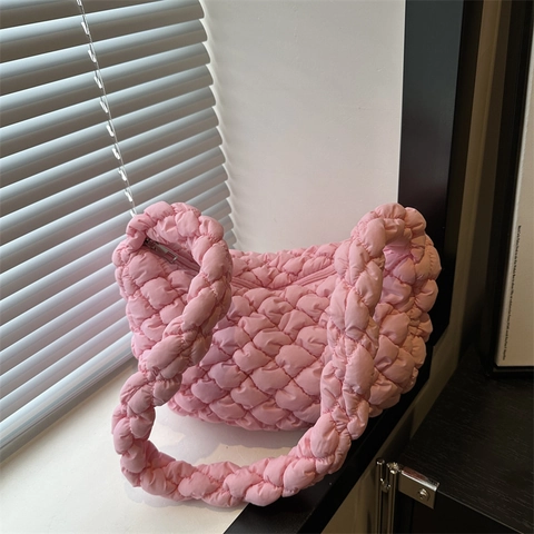 Damen Fashion Gesteppte Cloud Schultertasche Puffy Bubble Struktur Große Kapazität Hobo Tasche Mit Geflochtenem Riemen Nylon