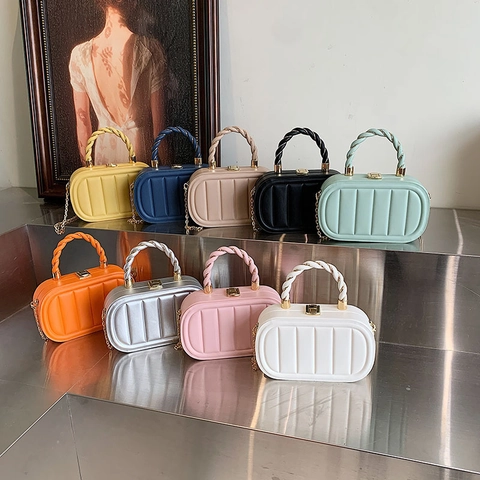 Women Vertical Striped Quilted Handbag Trendy PU Leather Oval Box Crossbody Bag With Gold Chain And Twisted Handle