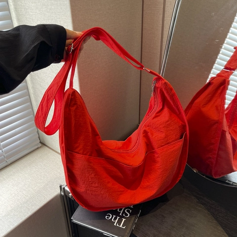 Bolso De Media Luna De Nailon Minimalista Gran Capacidad Bolso Hobo Cruzado Con Correa Ancha Ajustable Para Mujer Diario