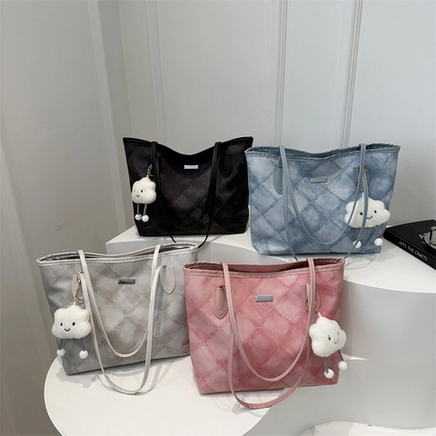 Sac Cabas Femmes Cuir PU Motif Losange Matelassé Grande Capacité Mode Sac À Épaule Simple Pour Bureau Quotidien
