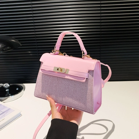 Dames Schoudertas Met Pailletten PU Leer Patchwork Crossbodytas Met Metalen Draaisluiting Retro Glanzende Vierkante Handtas