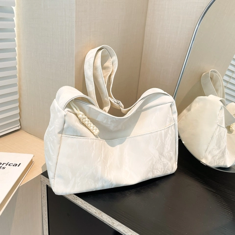 Bolso Tote de Cuero PU Plisado Informal para Mujer Gran Capacidad Color Sólido Bolso de Hombro Cruzado Textura Arrugada Bolso de Diario