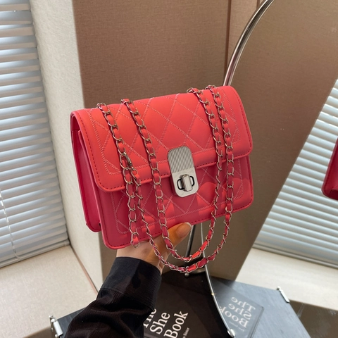 Borsa a Spalla con Catena Trapuntata da Donna Motivo a Rombi Pelle PU Piccola Borsa a Tracolla Quadrata Minimalista Ufficio