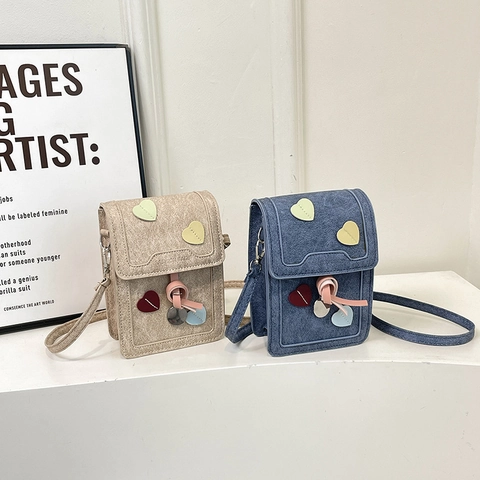 Mini Borsa A Tracolla Per Cellulare Con Patch A Cuore Alla Moda Pelle PU Denim Borsa A Spalla Con Nappa