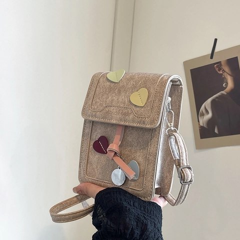 Mini Borsa A Tracolla Per Cellulare Con Patch A Cuore Alla Moda Pelle PU Denim Borsa A Spalla Con Nappa