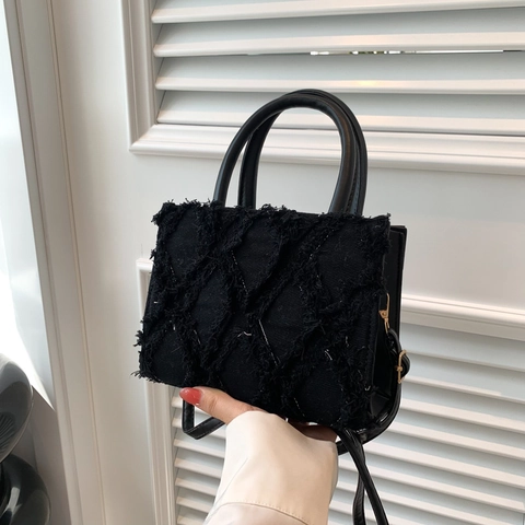 Sac Cabas En Denim Pour Femmes Matelassé Diamant Effet Effiloché Bandoulière Main Sangle Réglable Vintage Chic Décontracté