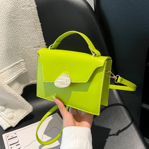 Women PU Leather Crossbody Bag Chic Pebble Buckle Small Square Handbag Elegant Solid Color Adjustable Strap Shoulder Purse