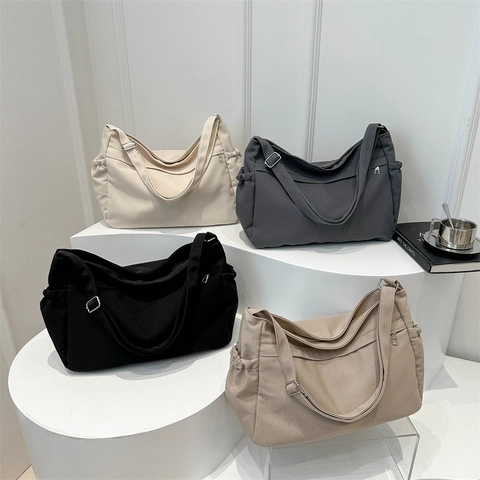 Borsa A Spalla In Tela Di Grande Capacità Borsa Tote Casual Tracolla Con Tracolla Regolabile Tasche Laterali Donna