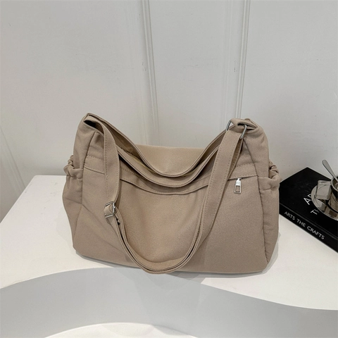 Bolso Tote de Lona para Mujer de Gran Capacidad Bolso de Hombro Minimalista de Color Sólido Bolso Urbano Casual con Correa Ajustable