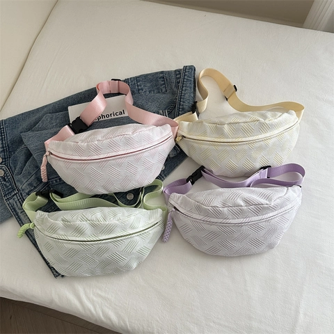 Riñonera De Nailon Texturizado Ligero Para Mujer Color Macaron Correa Ajustable Bolso De Pecho Informal Para Viajes