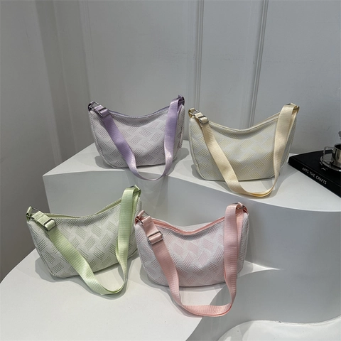 Fashion Textured Fabric Hobo Bag Lightweight Minimalist Casual Shoulder Crossbody Bag With Adjustable Wide Nylon Strap