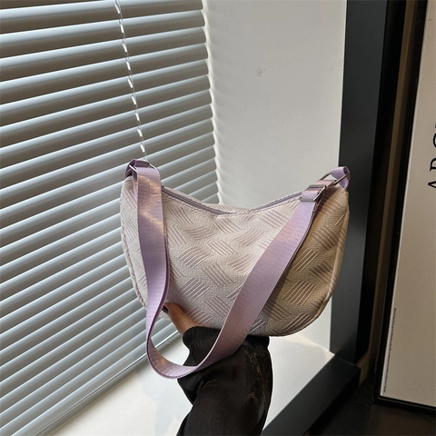 Fashion Textured Fabric Hobo Bag Lightweight Minimalist Casual Shoulder Crossbody Bag With Adjustable Wide Nylon Strap