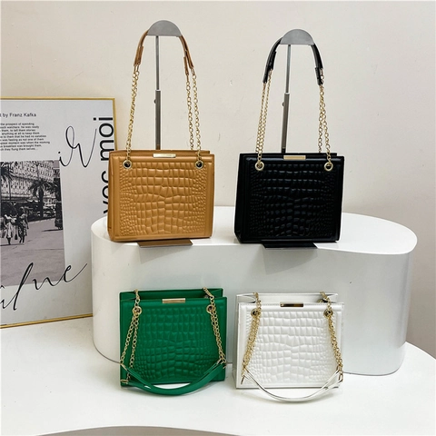 Borsa A Spalla Motivo Coccodrillo Pelle PU Catena Tracolla Piccola Quadrata Retro Di Moda Per Donne