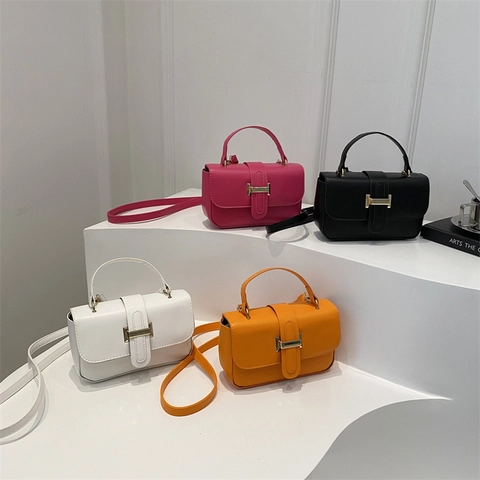 Petit Sac Carré En Cuir PU Chic Pour Femme Avec Boucle En Métal Doré Poignée Unique Bandoulière Réglable Moderne