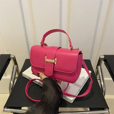 Petit Sac Carré En Cuir PU Chic Pour Femme Avec Boucle En Métal Doré Poignée Unique Bandoulière Réglable Moderne