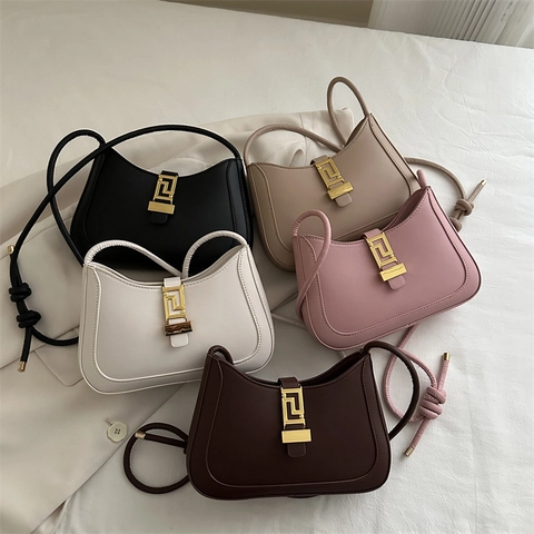 Borsa Sottobraccio in Pelle PU Retrò da Donna Fibbia in Metallo Geometrica Tracolla Annodata Borsa a Spalla per Ufficio Party