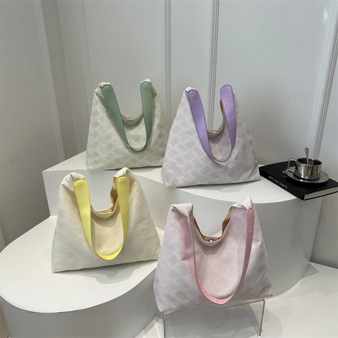 Moda Donne Borsa A Tracolla Grande Capacità Trama Intrecciata Tote Casual Ascella Hobo Borsa A Mano Stile Coreano Colore Solido