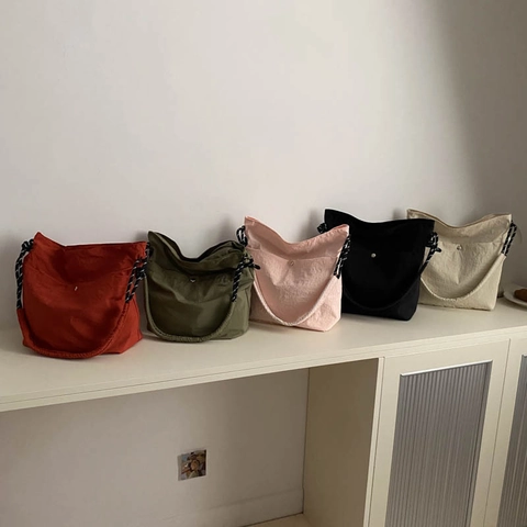 Sac à Épaule Simple en Toile pour Femmes Grand Capacité Tote Bag Avec Bandoulière en Corde Tressée Style Coréen Décontracté