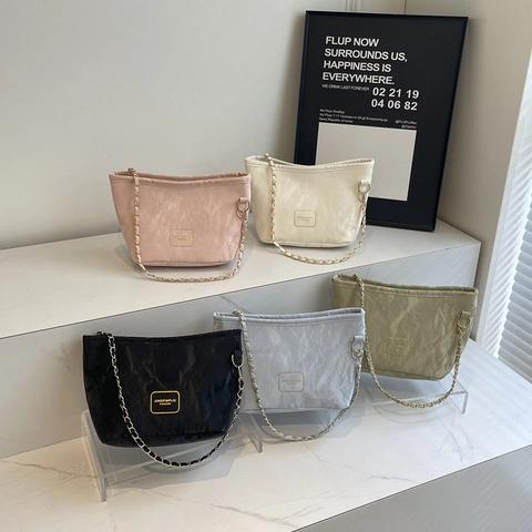 Bolso De Hombro Plisado Para Mujer Moda Cuir PU Cadena Dorada Cierre De Cremallera Estilo Callejero Bolso Hobo