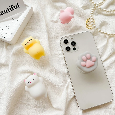 Supporto Per Impugnatura Per Cellulare In Silicone Stereoscopico Animale Carino Squishy Decompressione Zampa Di Gatto Maiale
